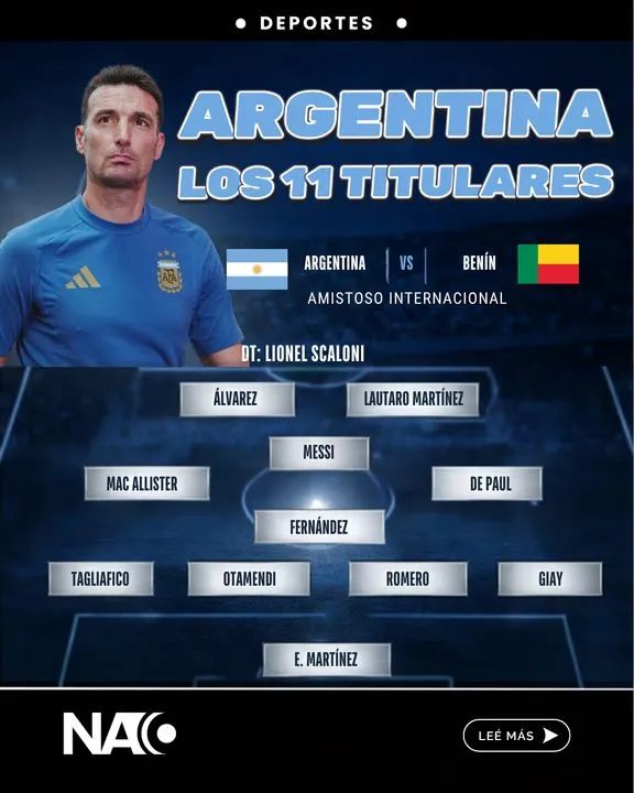 La formación de Argentina en la despedida de Messi.