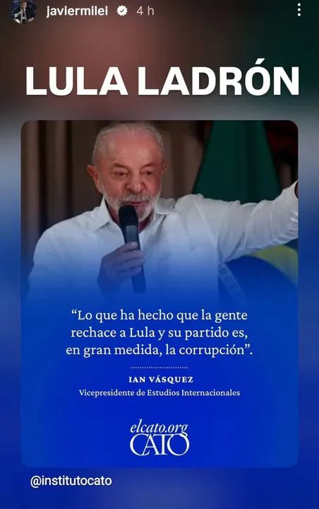 La publicación de Milei contra Lula.